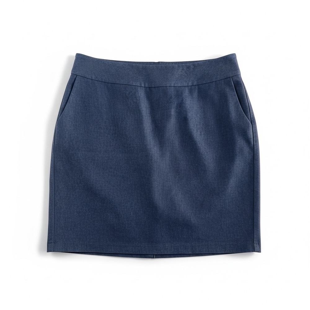 Merona Blue Cotton Blend Mini Skirt Size 14 Pockets Back Vent Pencil Skirt